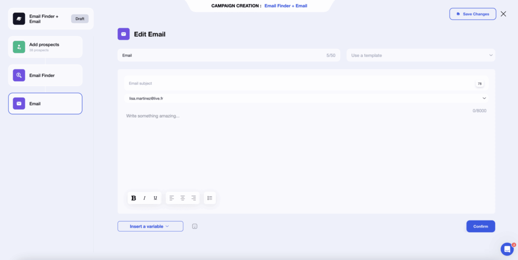 Escreva e personalize um e-mail de prospeção no Waalaxy.