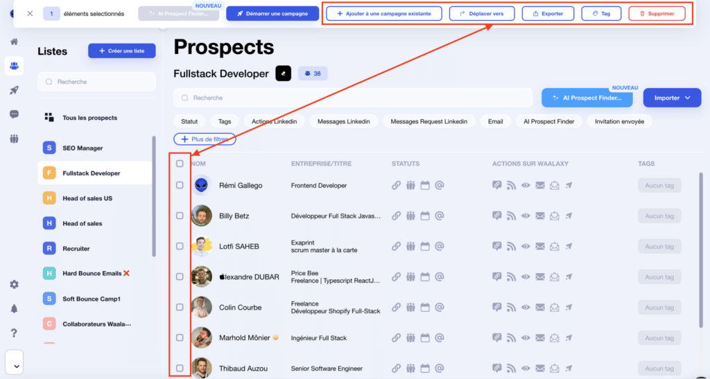 Import de contacts sous forme de liste dans Waalaxy.