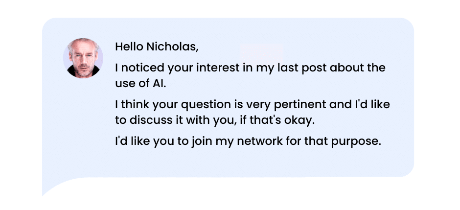 LinkedIn connection message templates: Prospect interested in an offer.