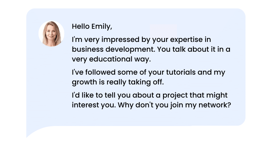 LinkedIn connection message example: Potential partner.