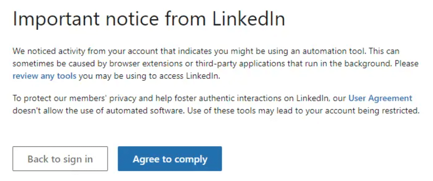 LinkedIn warning