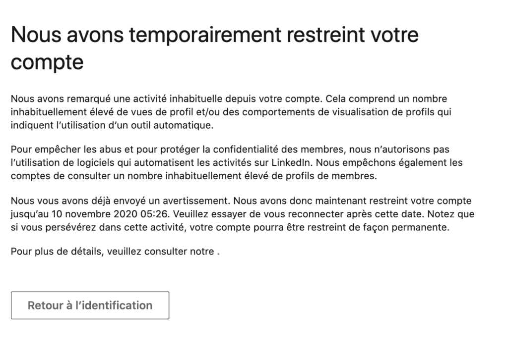 warning LinkedIn