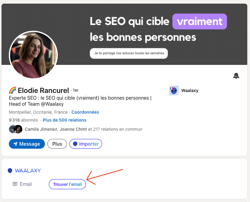 comment envoyer un message à tous ses contacts - bouton email finder sur LinkedIn