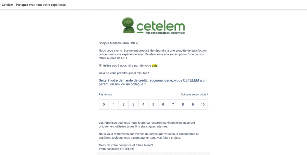 Email marketing exemple : solliciter un avis client.