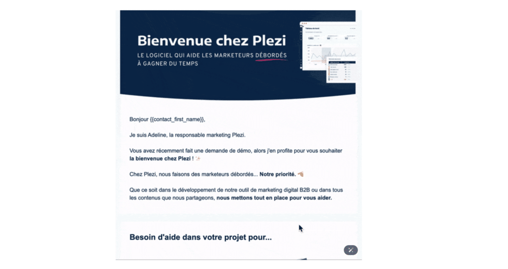 Email marketing exemple : accueil et remerciement client.