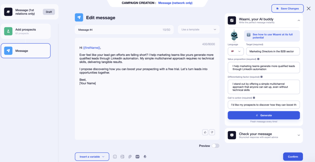 customization of sales prospecting message 