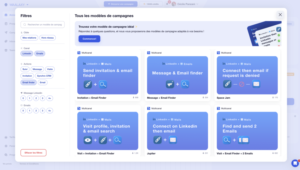 LinkedIn Automation : choisir votre séquence d'actions automatisées sur Waalaxy. 