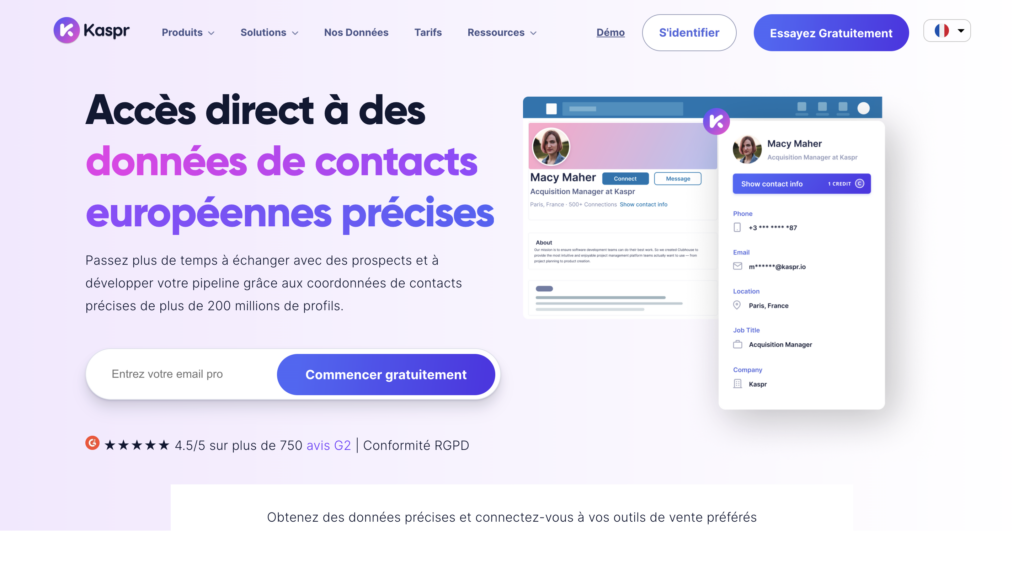 Kaspr outil de prospection commerciale pour trouver des coordonnées LinkedIn