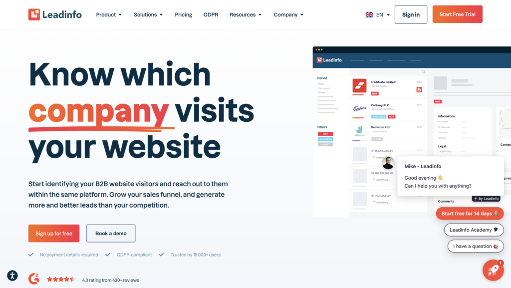 Leadinfo Sales prospecting tool to identify website visitors