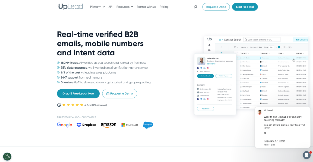 B2B Sales prospecting tool for finding LinkedIn contact details Uplead