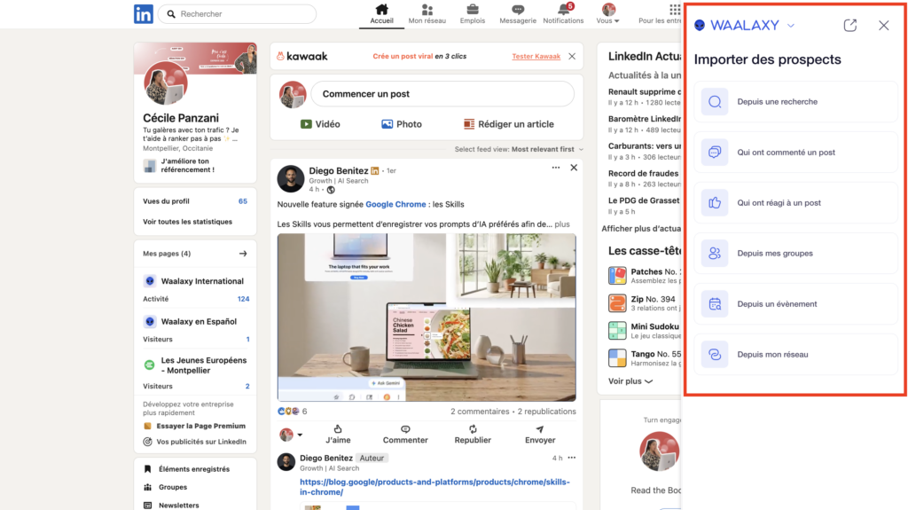ajouter des prospects depuis LinkedIn sur Waalaxy 