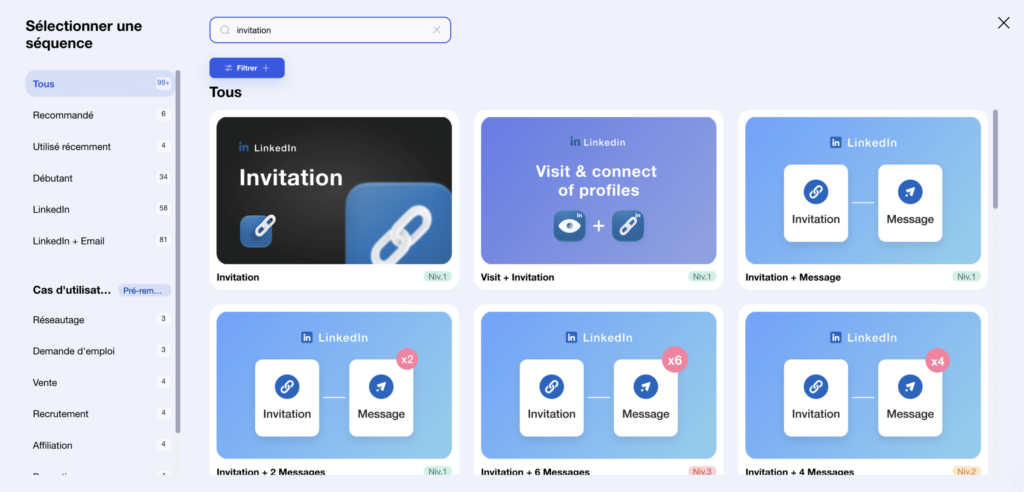 LinkedIn Automation: wybierz sekwencję automatycznych działań w Waalaxy.