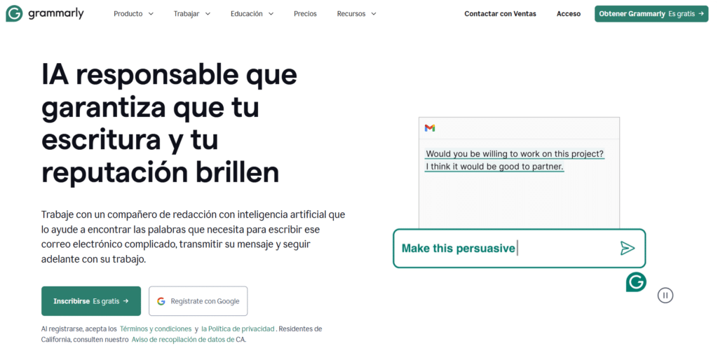 Herramienta para optimizar tus posts de LinkedIn: Grammarly