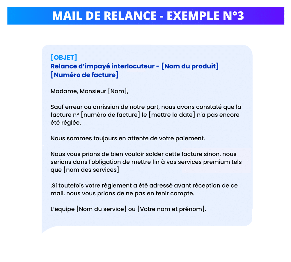 Mail de relance de factures impayées