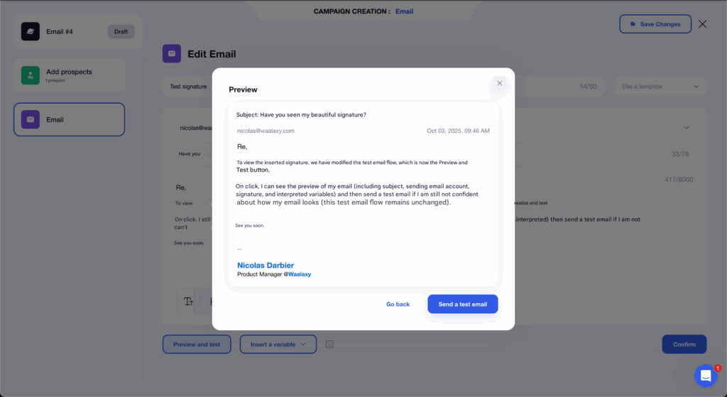 Email signature with Waalaxy preview 