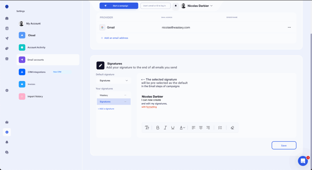 Email signature with Waalaxy Create it 