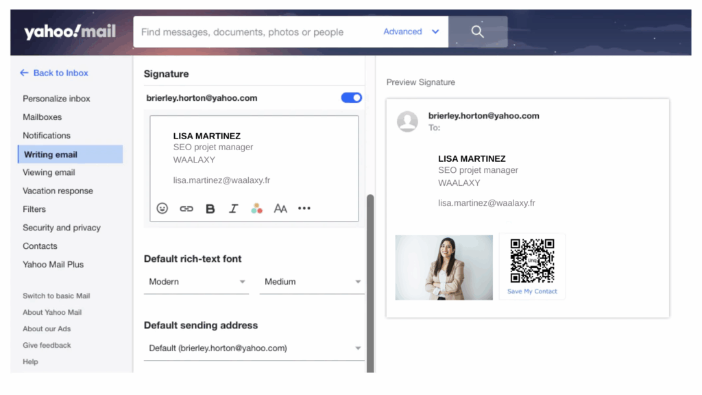 Yahoo create an email signature 