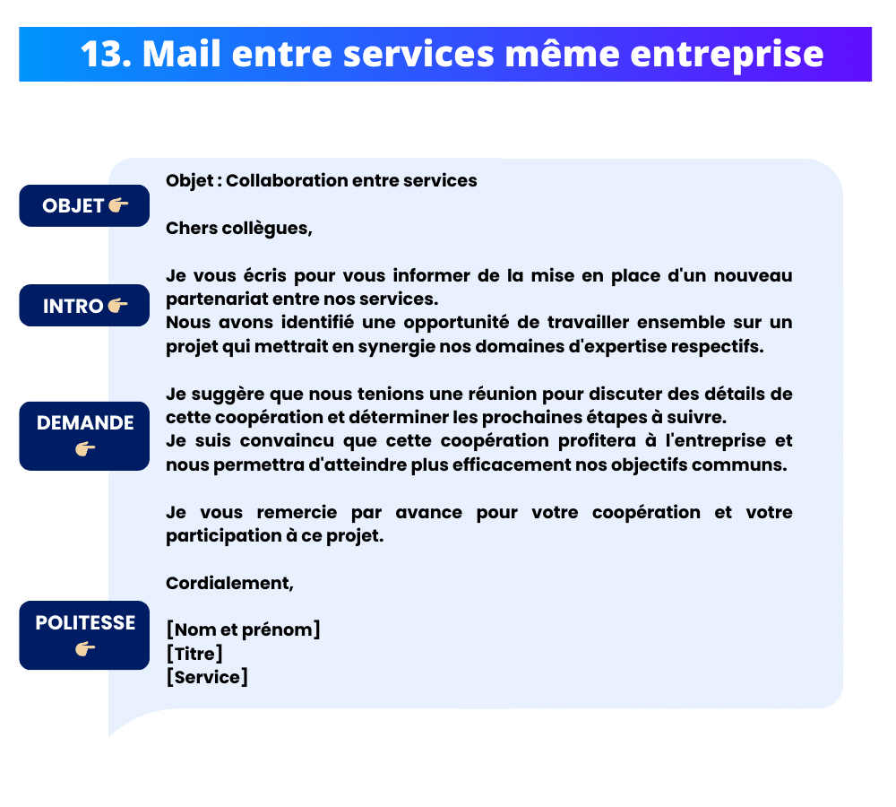 Exemple d'e-mail entre services d'une même entreprise