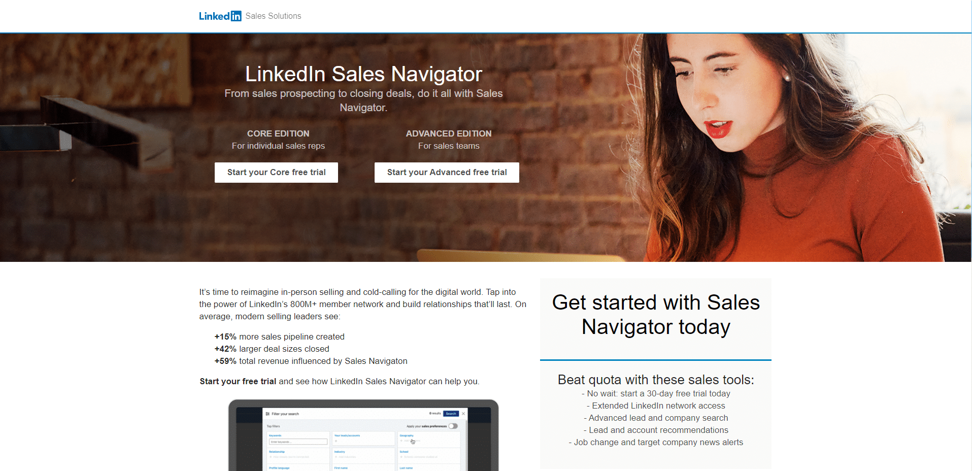 LinkedIn Sales Navigator Homepage.