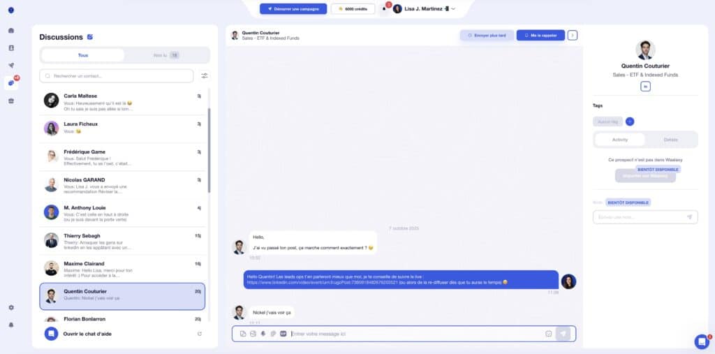 Inbox Waalaxy pour contacter automatiquement les influenceurs qui vous avez repéré