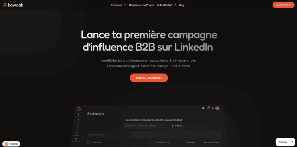 Kawaak influence pour candidater et lancer des campagnes d'influence marketing B2B