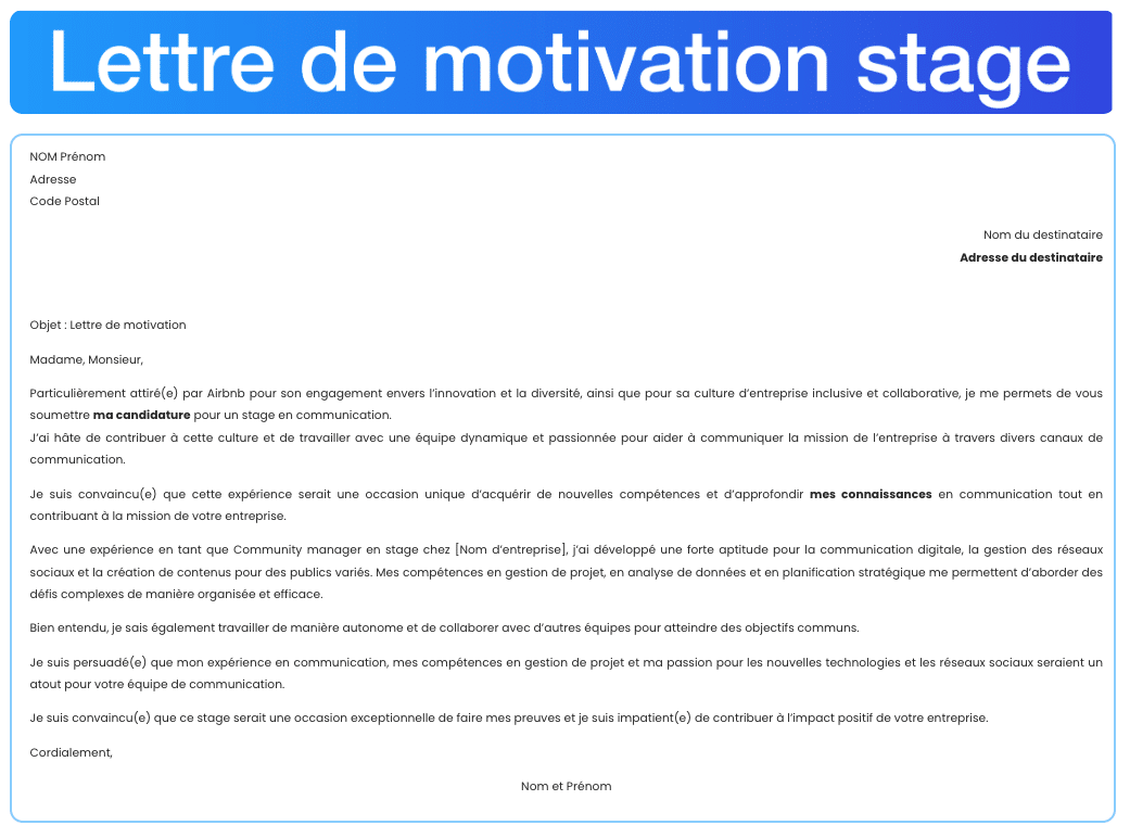 modèle lettre de motivation stage