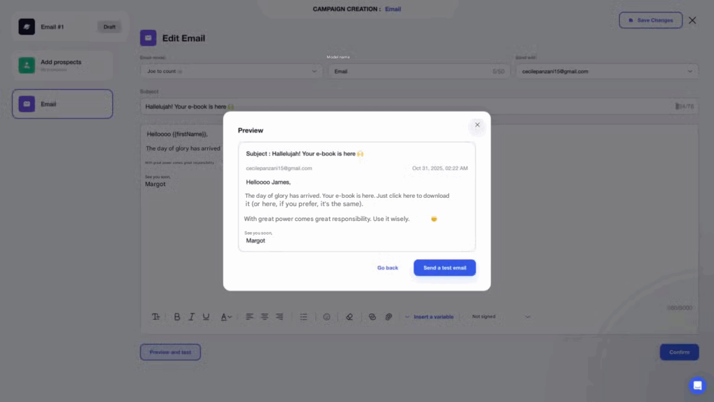 email conversion rate message