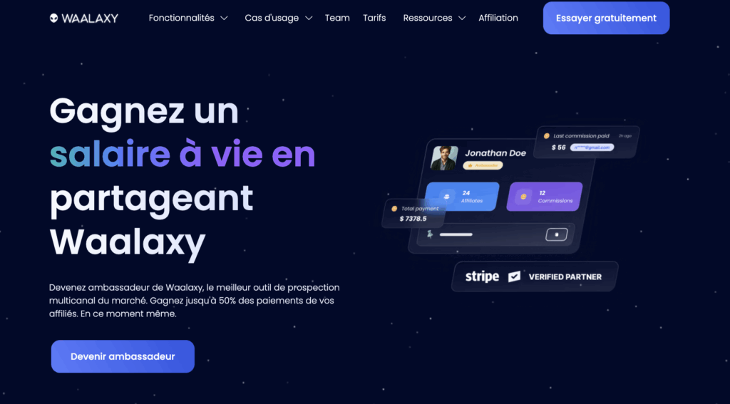 Sites de parrainage pour gagner de l'argent : Waalaxy