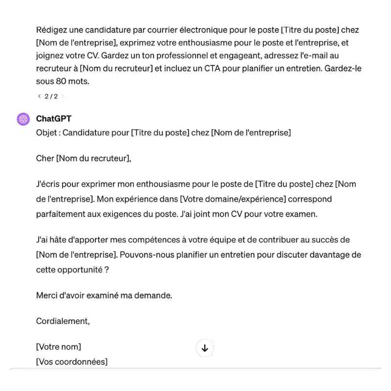 Email prompt pour envoyer un CV