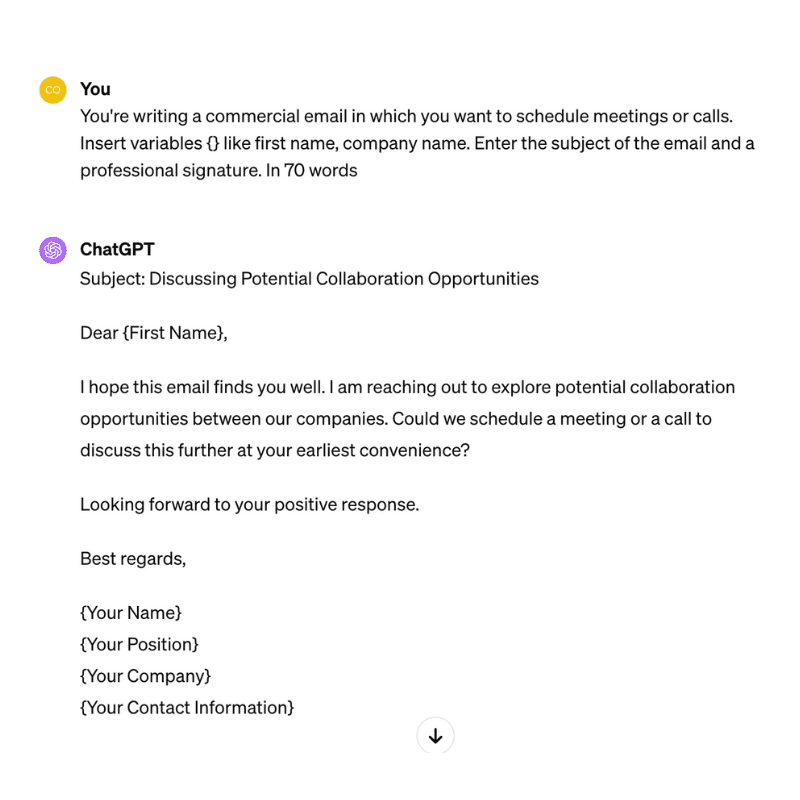 ChatGPT email prompts