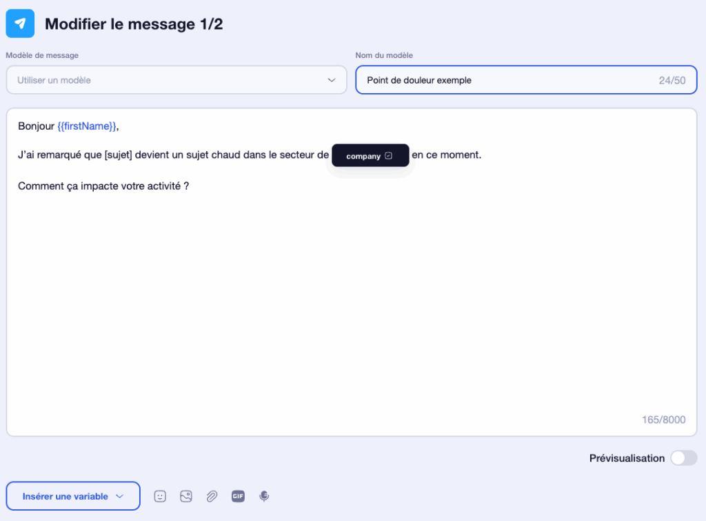 exemple message de prospection Waalaxy