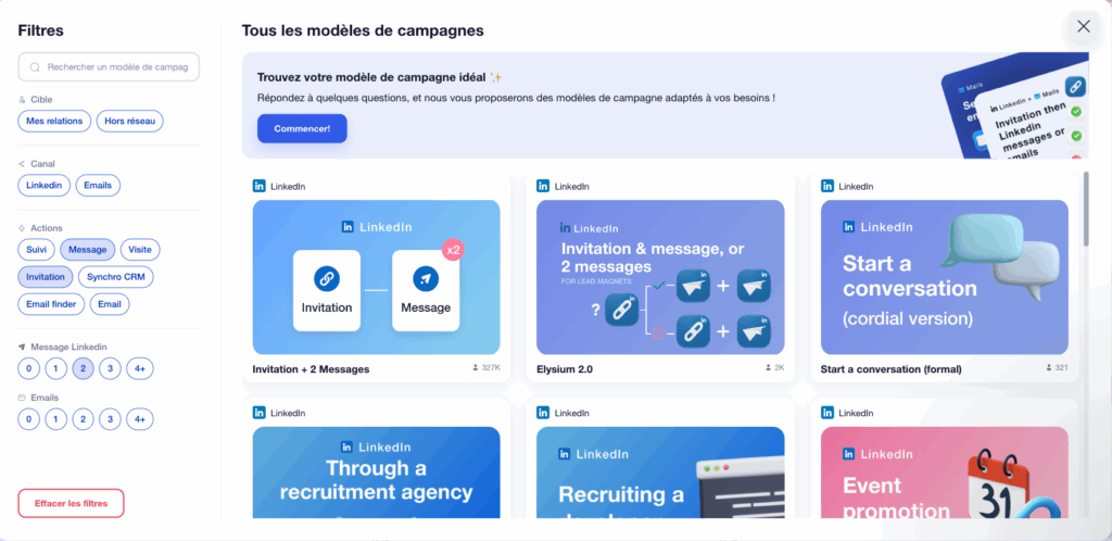 message de prospection, filtre LinkedIn