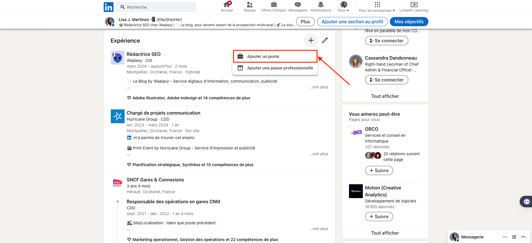 Ajout de poste et/ou promotion sur LinkedIn.
