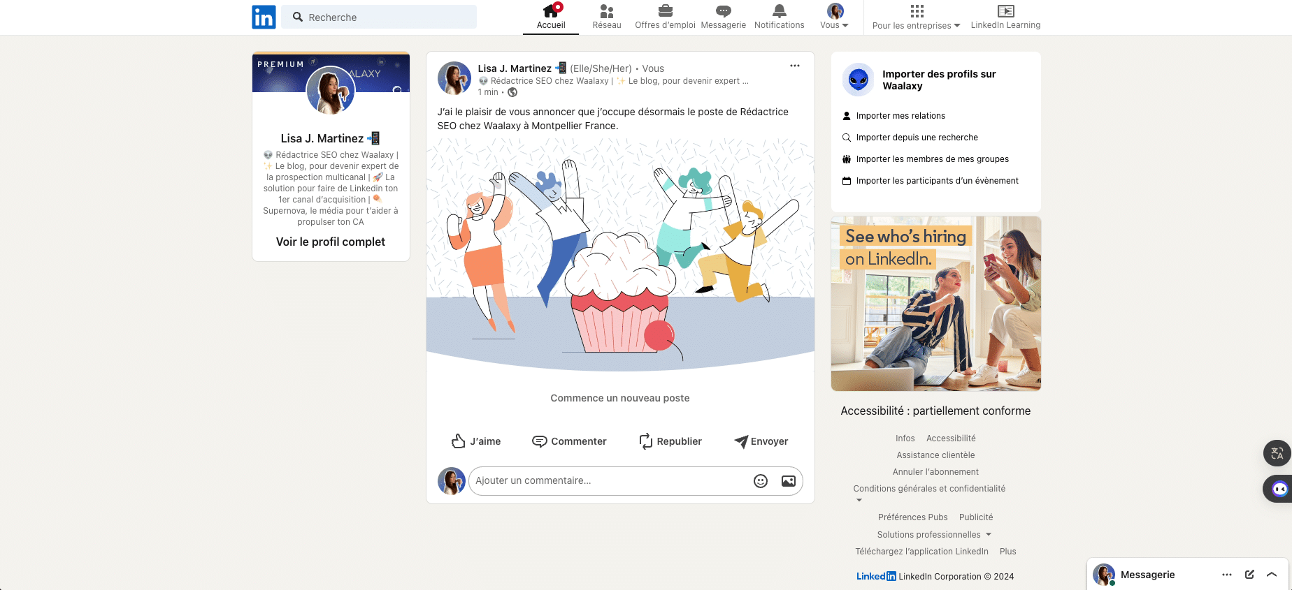 Aperçu de publication pour l'ajout d'un emploi, une expérience, une promotion sur LinkedIn.
