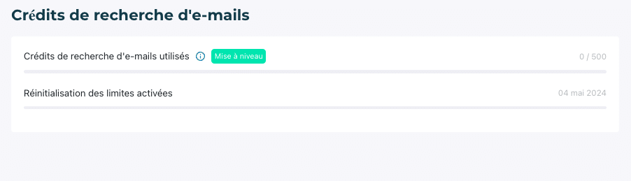 Compteur de crédits de recherche d'emails sur Octopus CRM