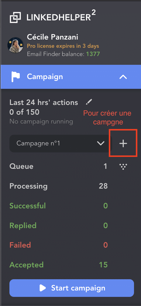 Création campagne - LinkedHelper