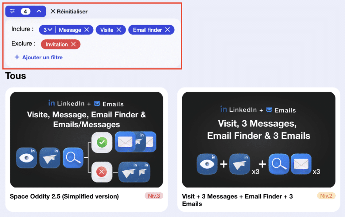 Filtrer les templates de séquence disponibles