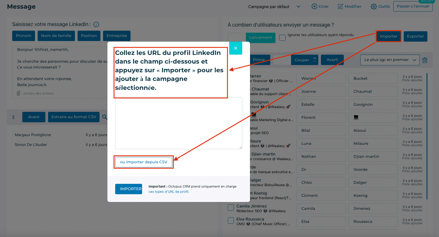 Importer des prospects sur LinkedIn avec Octopus CRM (option 2)