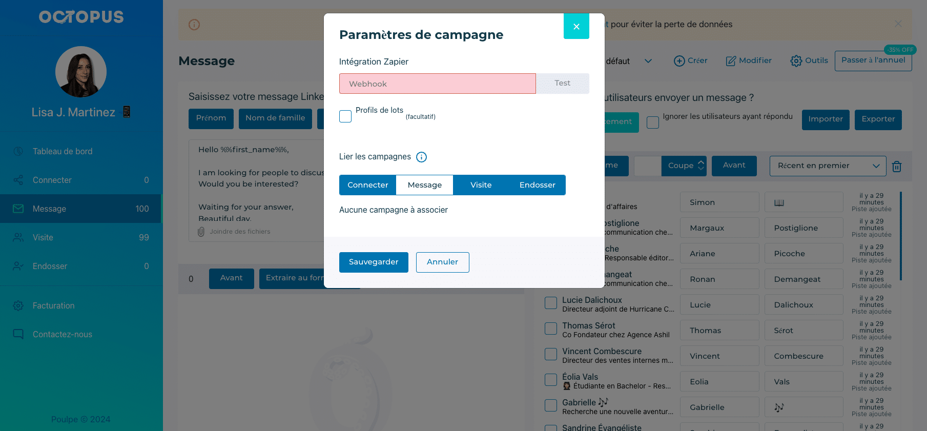 Intégration d'Octopus CRM vers un outil tiers de type CRM (suite)