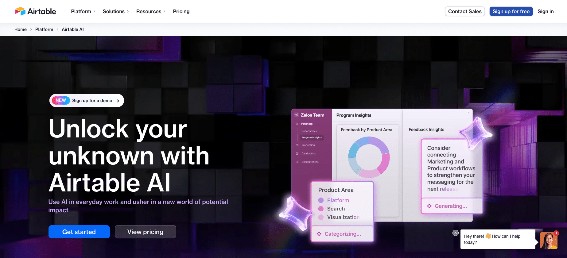 Aperçu de la page de lancement de la fonctionnalité Airtable AI