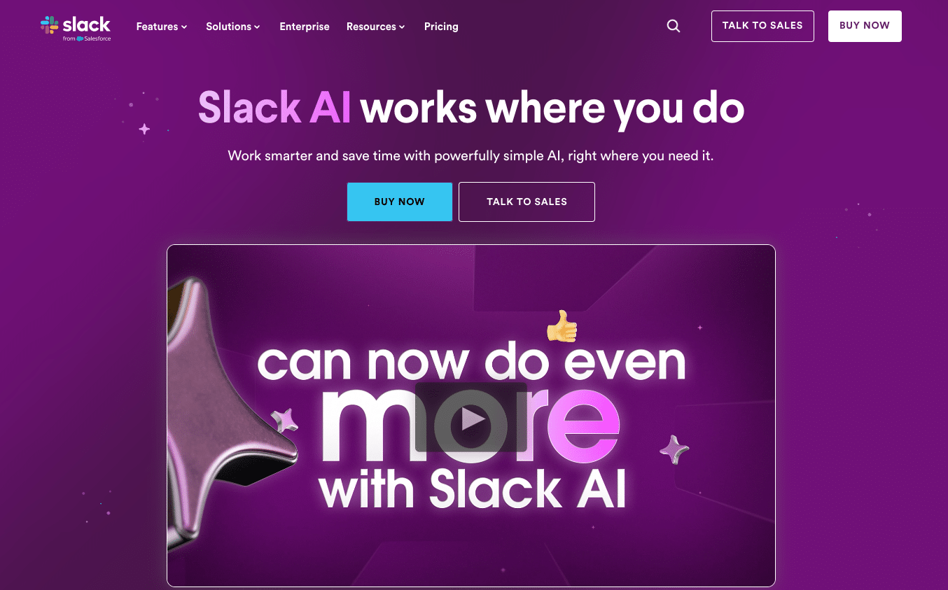 Slack AI feature launch page preview
