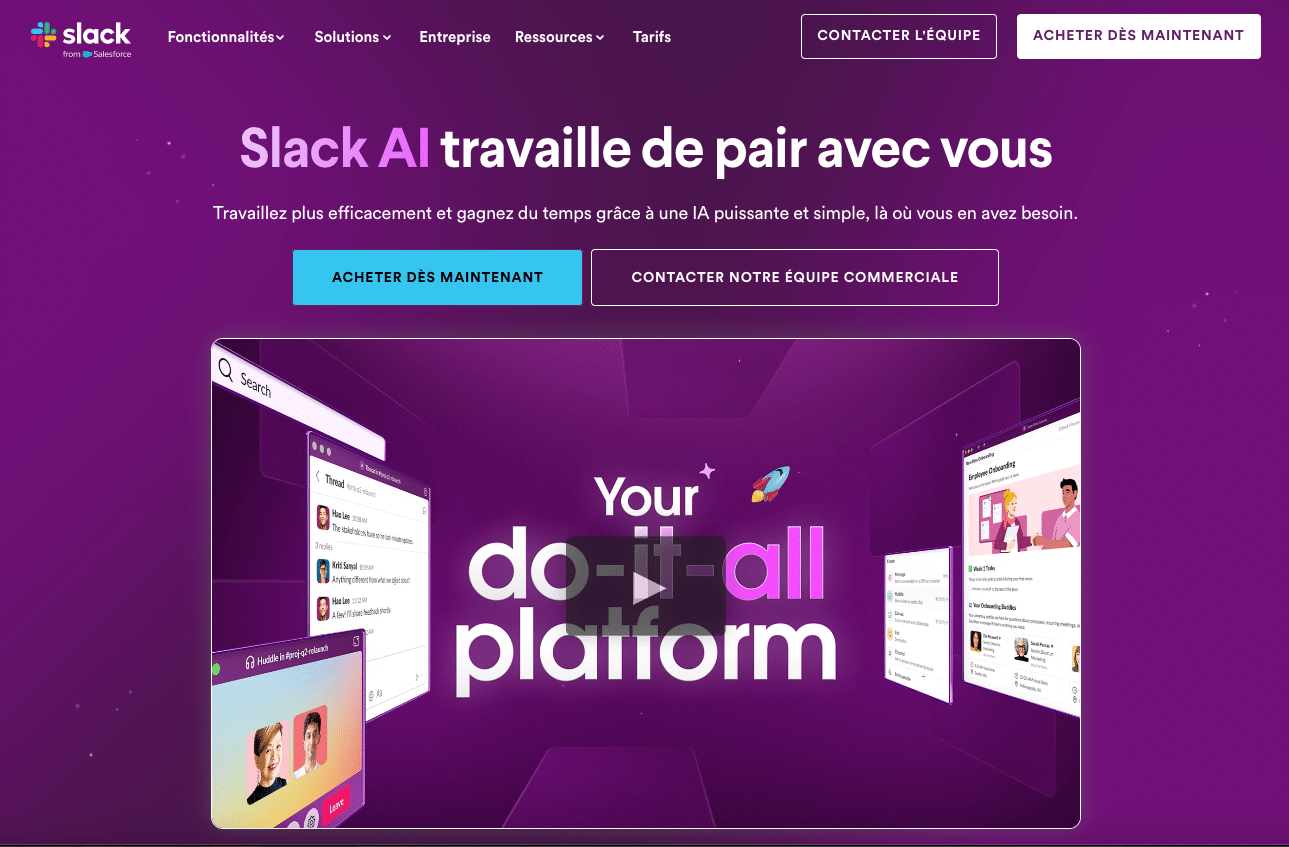 Aperçu de la page de lancement de la fonctionnalité Slack AI