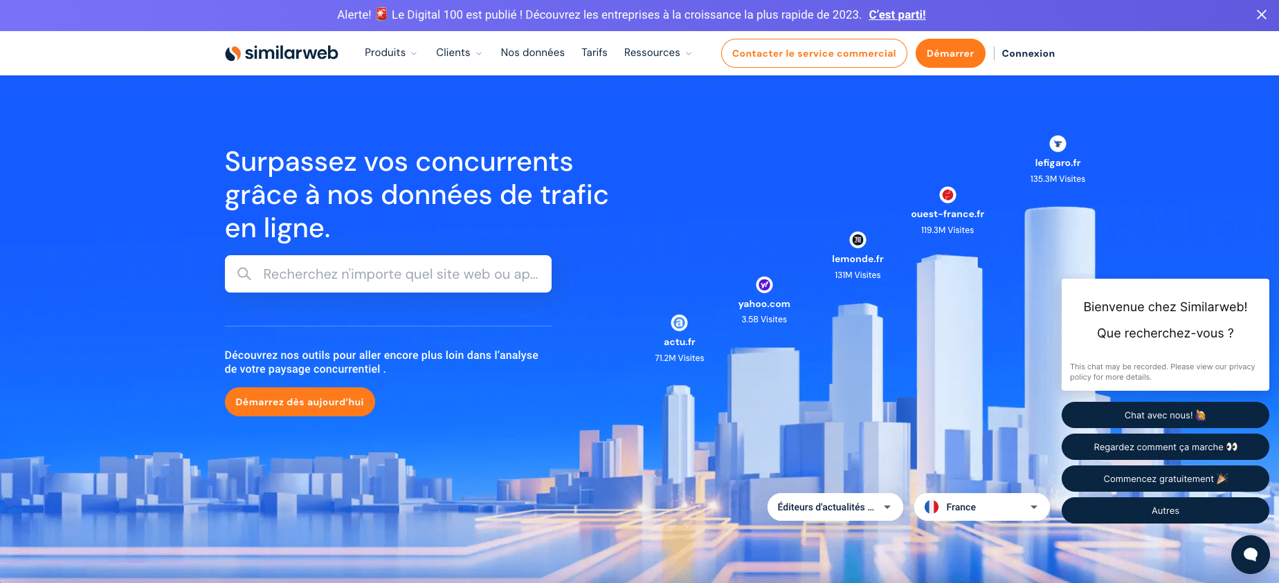 Aperçu de la page d'accueil de l'outil SimilarWeb