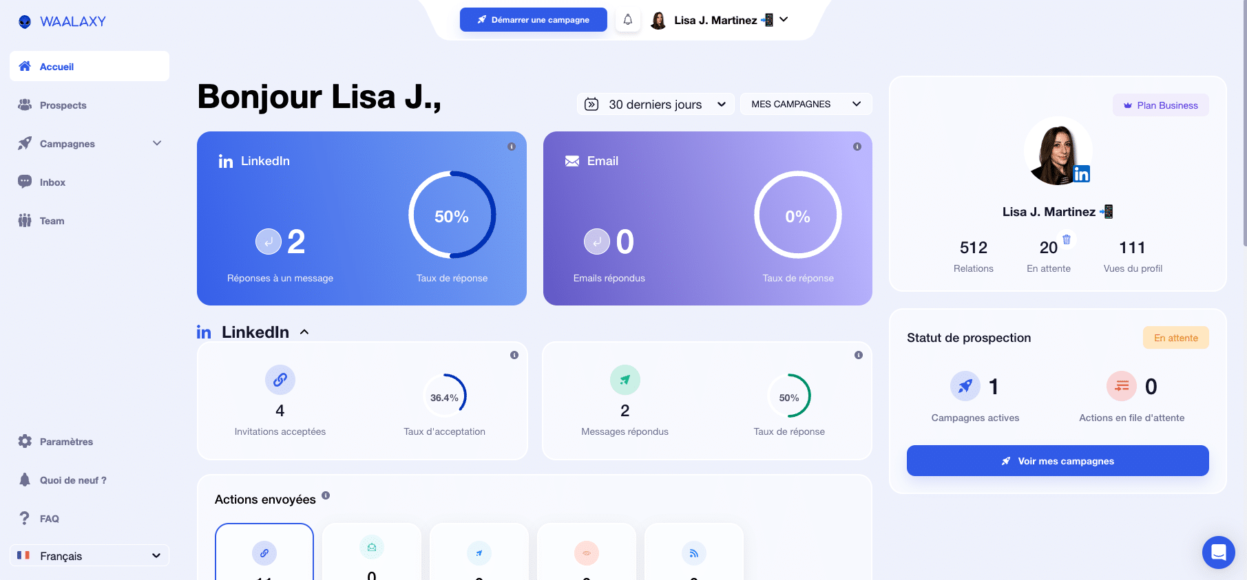 Waalaxy vs Octopus CRM : Accueil Waalaxy