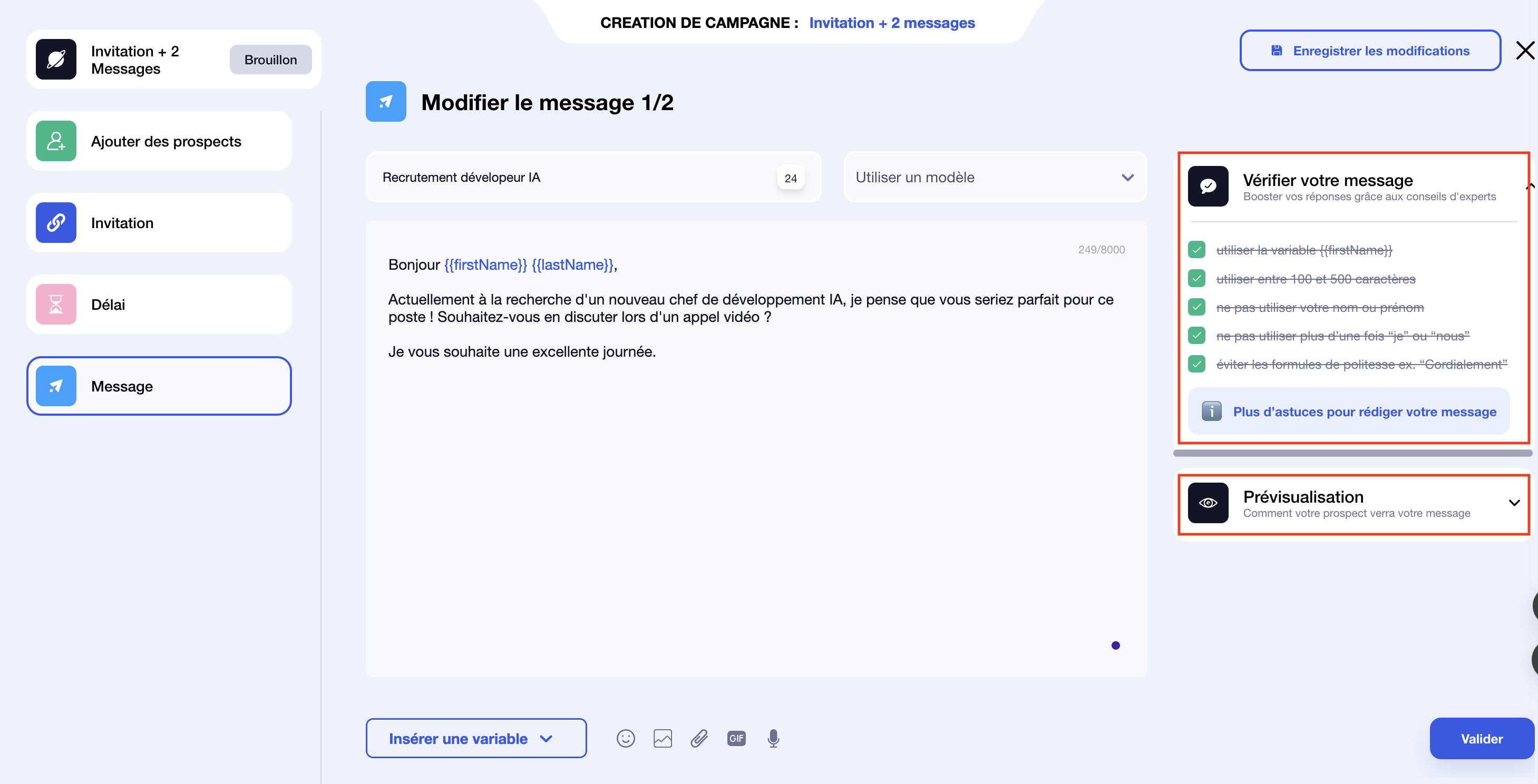 Message personnalisé Waalaxy