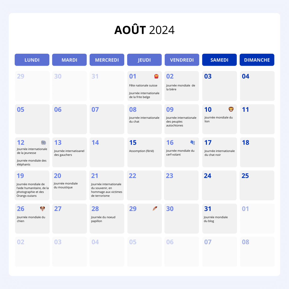 calendrier marketing aout