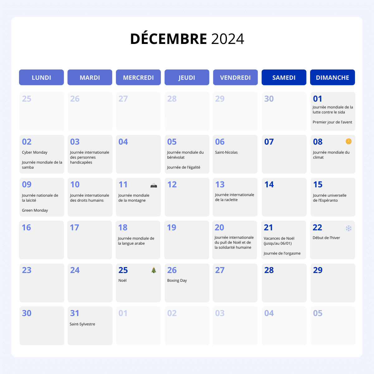 calendrier marketing decembre