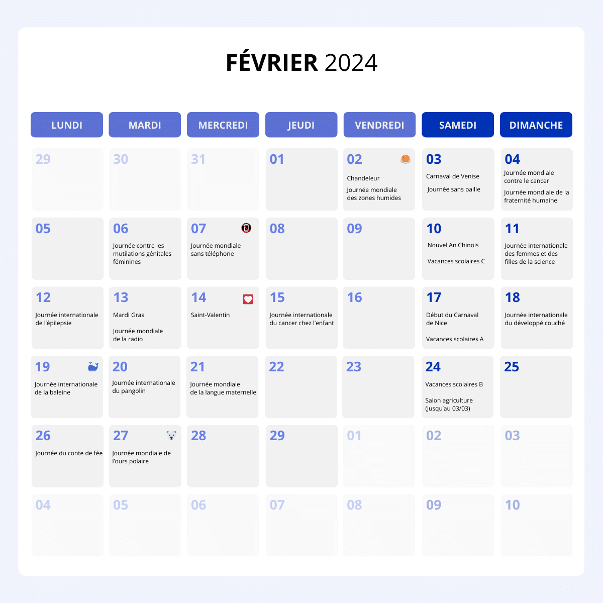 calendrier marketing fevrier