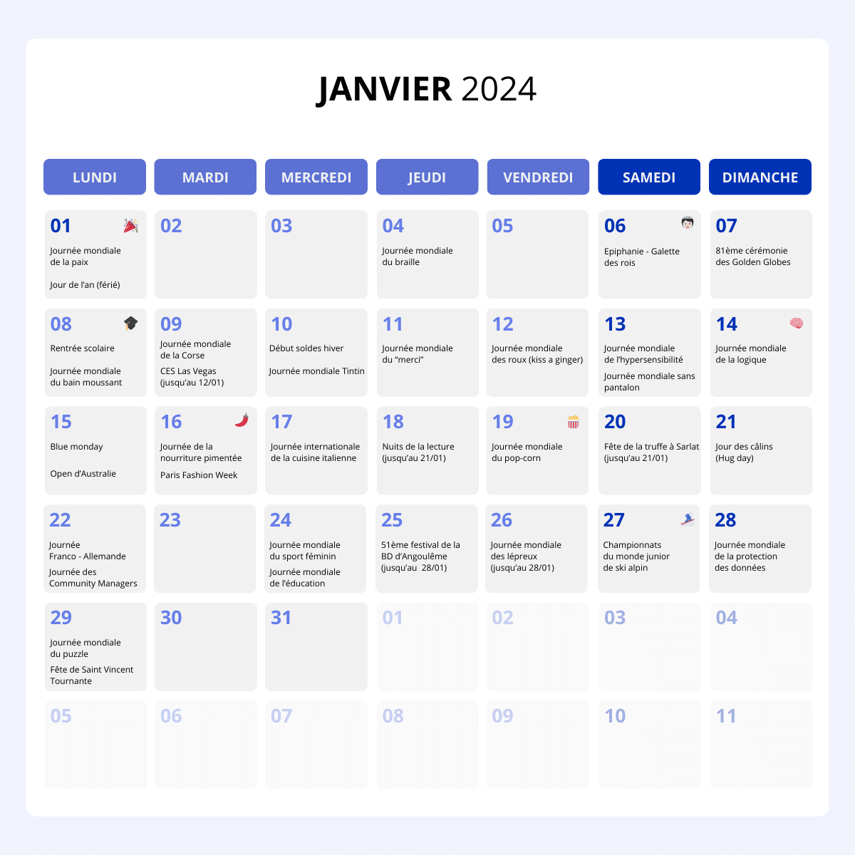 calendrier marketing janvier
