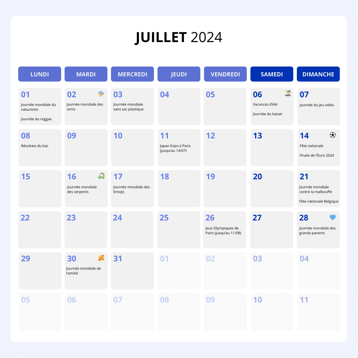 calendrier marketing juillet